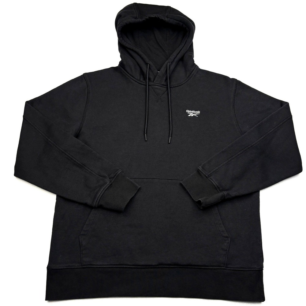 Reebok Hoodie Mens Medium Black Vector Embroidered Fleece Pullover Sweatshirt